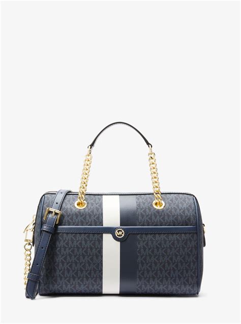 michael michael kors blaire medium logo stripe satchel|Blaire Medium Logo Stripe Satchel .